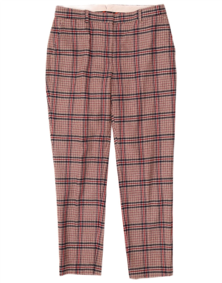 Gant Womens Slim Suit Trousers UK 12 Medium W30 L28 Red Houndstooth Wool