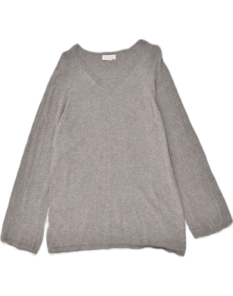 CALVIN KLEIN Womens V-Neck Jumper Sweater UK 14 Medium Grey Cotton | Vintage Calvin Klein | Thrift | Second-Hand Calvin Klein | Used Clothing | Messina Hembry 