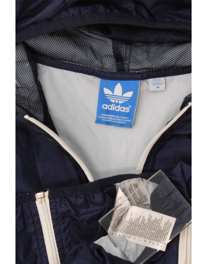 Adidas Mens Hooded Rain Jacket UK 38 Medium Navy Blue Polyester