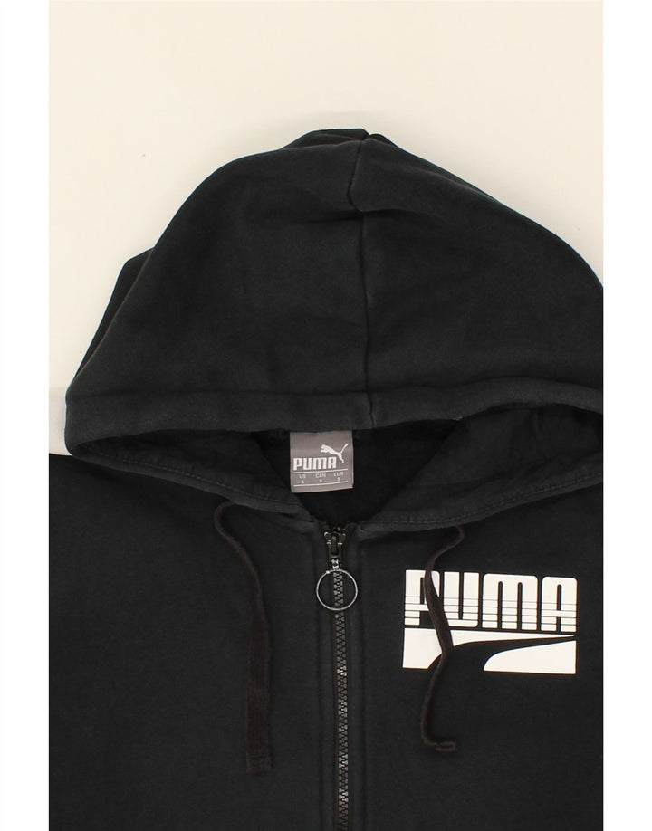 PUMA Mens Graphic Zip Hoodie Sweater Small Black Cotton Vintage Puma and Second-Hand Puma from Messina Hembry 