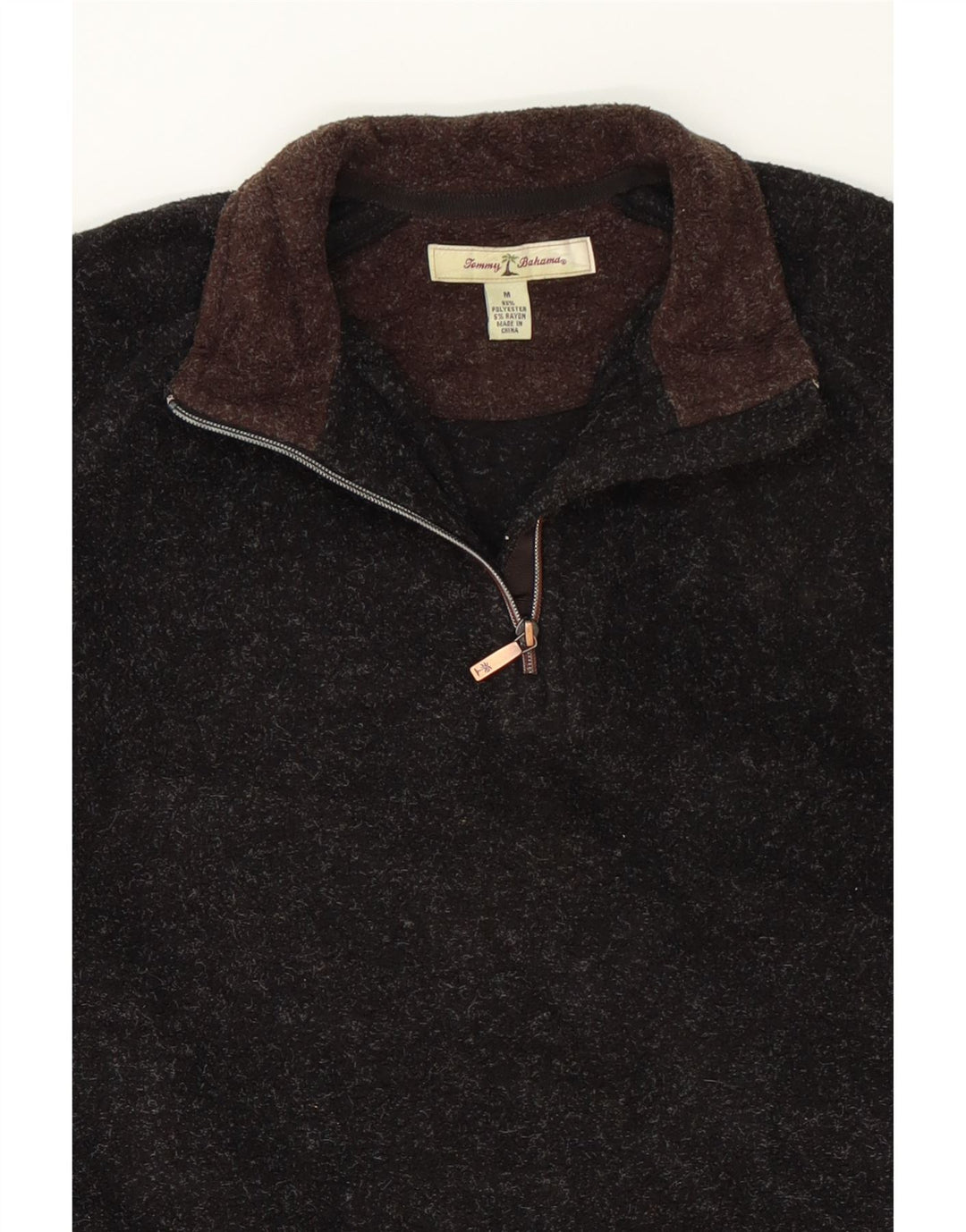 TOMMY BAHAMA Mens Zip Neck Fleece Jumper Medium Black Polyester Vintage Tommy Bahama and Second-Hand Tommy Bahama from Messina Hembry 