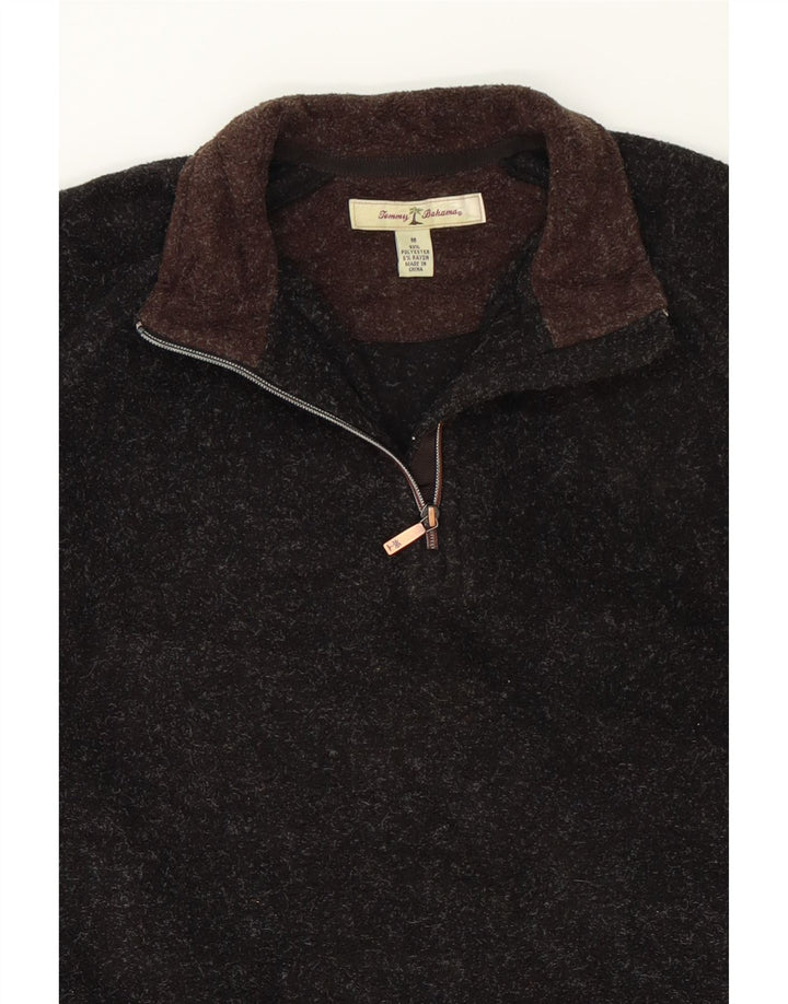 TOMMY BAHAMA Mens Zip Neck Fleece Jumper Medium Black Polyester Vintage Tommy Bahama and Second-Hand Tommy Bahama from Messina Hembry 