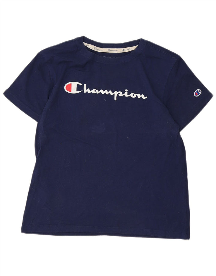 CHAMPION Womens Graphic T-Shirt Top UK 12 Medium Navy Blue