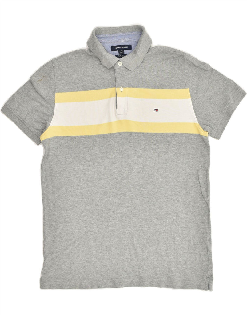 TOMMY HILFIGER Mens Slim Fit Polo Shirt Medium Grey Colourblock Cotton | Vintage Tommy Hilfiger | Thrift | Second-Hand Tommy Hilfiger | Used Clothing | Messina Hembry 