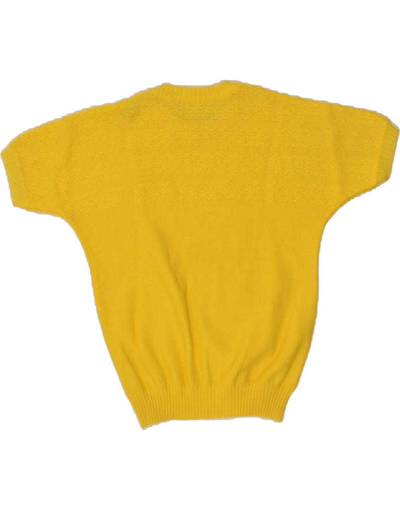 VINTAGE Womens Short Sleeve Crew Neck Jumper Sweater UK 12 Medium Yellow | Vintage Vintage | Thrift | Second-Hand Vintage | Used Clothing | Messina Hembry 