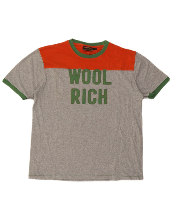 Woolrich Mens Graphic T-Shirt Top XL Grey Colourblock Cotton
