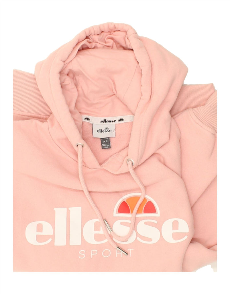 ELLESSE Womens Graphic Hoodie Jumper UK 8 Small  Pink Cotton | Vintage Ellesse | Thrift | Second-Hand Ellesse | Used Clothing | Messina Hembry 