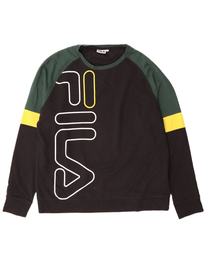 FILA Mens Graphic Sweatshirt Jumper Large Black Colourblock Cotton