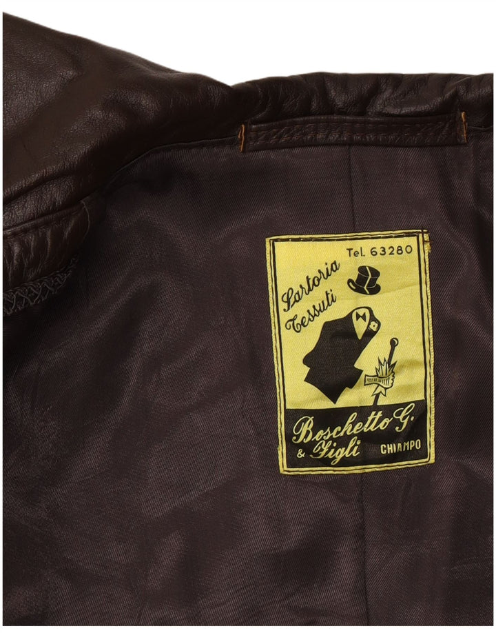 Vintage Womens Leather Coat UK 14 Medium Brown
