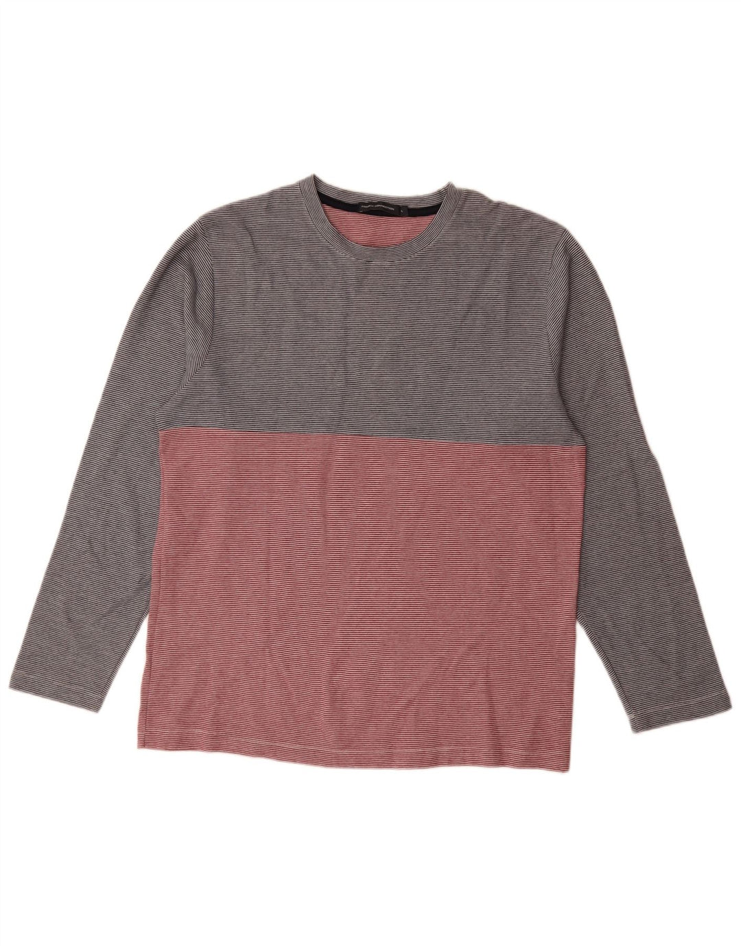 French Connection Mens Top Long Sleeve Large Grey Pinstripe Cotton