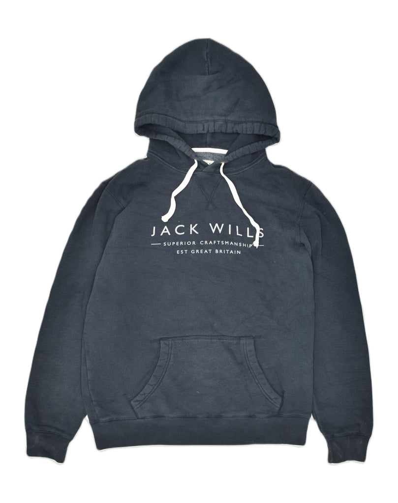 JACK WILLS Mens Graphic Hoodie Jumper Small Navy Blue Cotton | Vintage | Thrift | Second-Hand | Used Clothing | Messina Hembry 