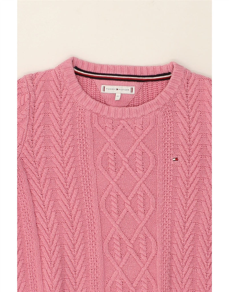 TOMMY HILFIGER Girls Boat Neck Jumper Sweater 11-12 Years Pink Cotton | Vintage Tommy Hilfiger | Thrift | Second-Hand Tommy Hilfiger | Used Clothing | Messina Hembry 