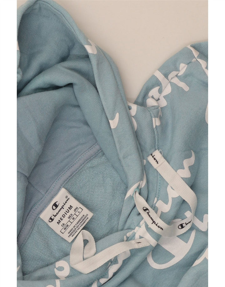 CHAMPION Womens Graphic Hoodie Jumper UK 12 Medium Blue