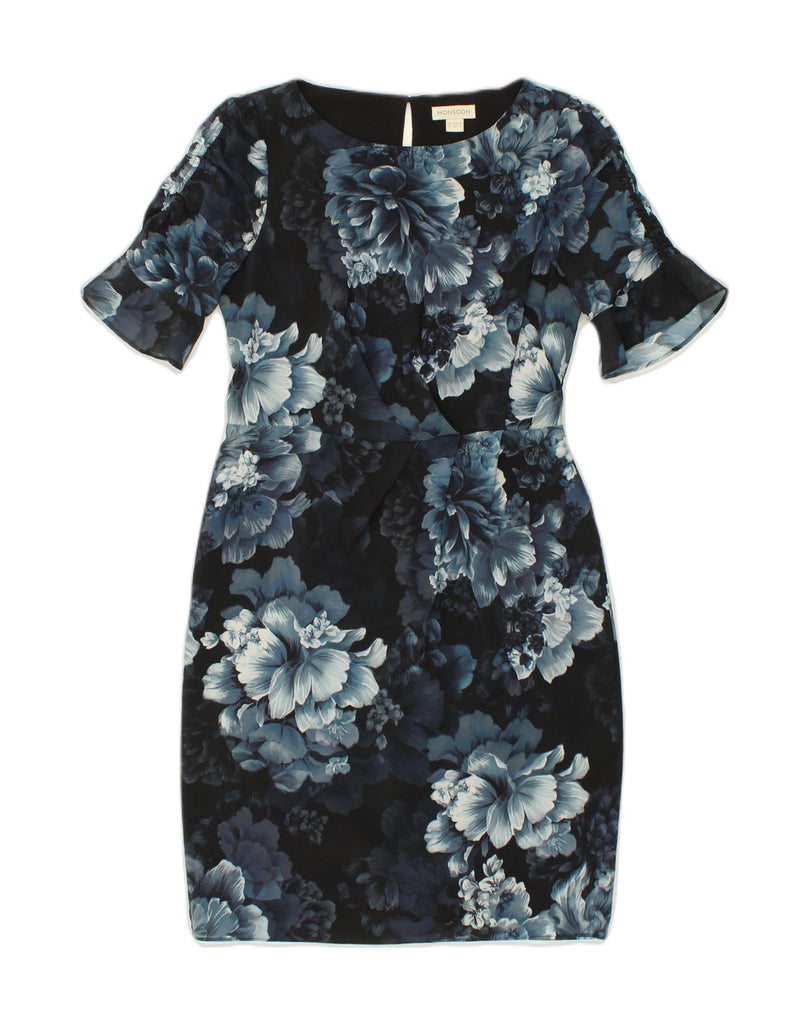 MONSOON Womens Sheath Dress UK 12 Medium  Navy Blue Floral Polyester | Vintage Monsoon | Thrift | Second-Hand Monsoon | Used Clothing | Messina Hembry 