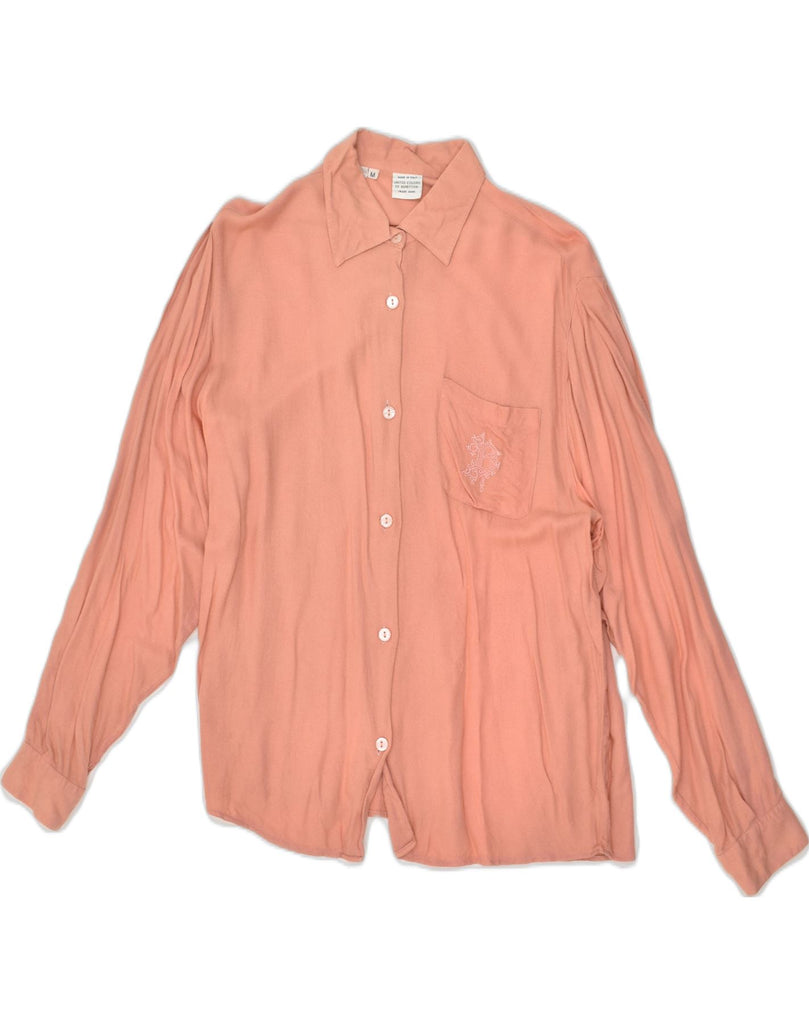 BENETTON Womens Long Sleeve Shirt UK 14 Medium Pink Viscose | Vintage Benetton | Thrift | Second-Hand Benetton | Used Clothing | Messina Hembry 