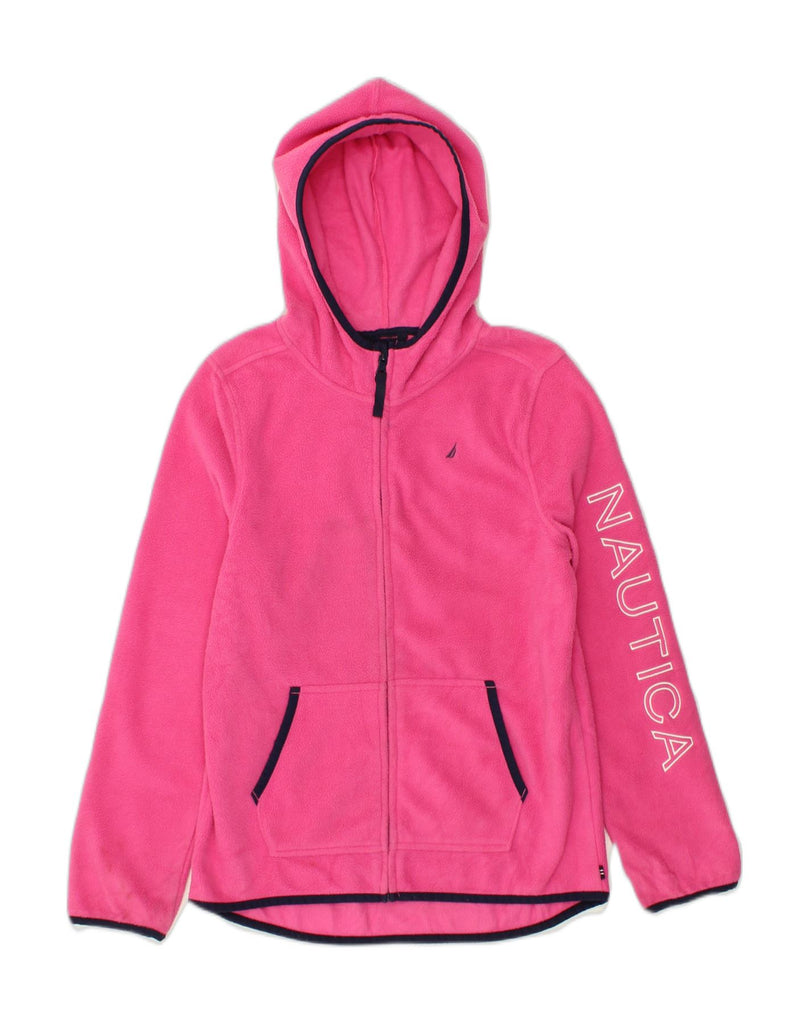 NAUTICA Girls Graphic Hooded Fleece Jacket 15-16 Years XL Pink Polyester | Vintage Nautica | Thrift | Second-Hand Nautica | Used Clothing | Messina Hembry 