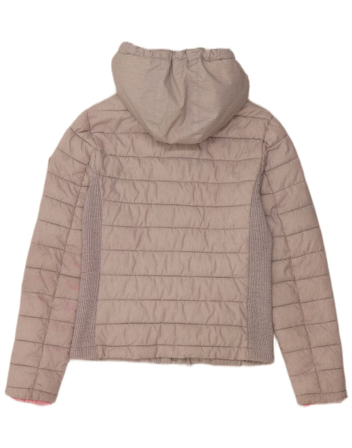 Superdry Womens Hooded Padded Jacket UK 14 Large Grey Polyester