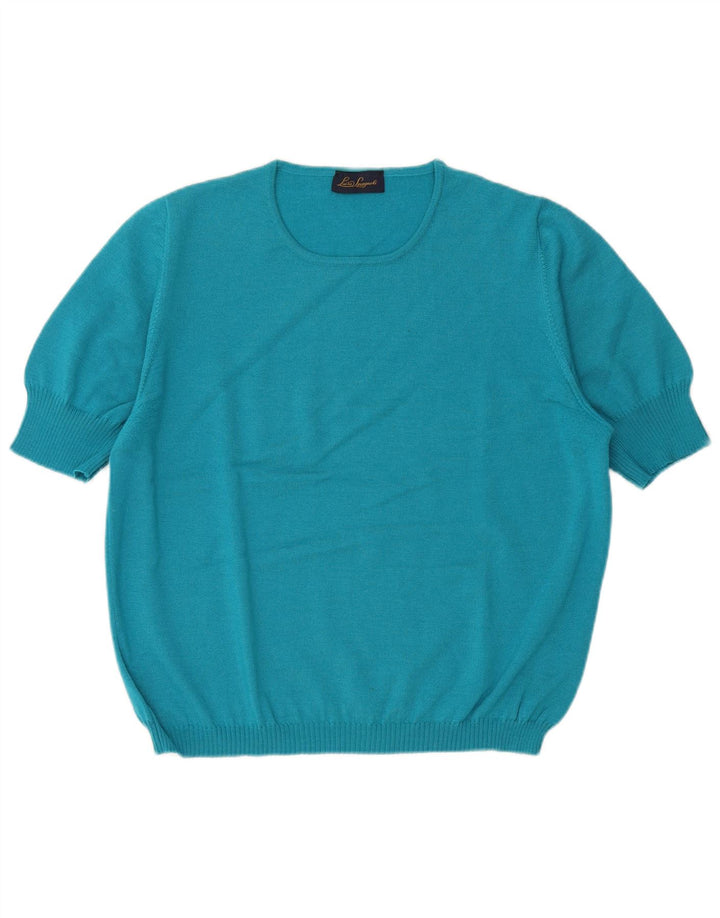 LUISA SPAGNOLI Womens Short Sleeve Boat Neck Jumper Sweater UK 18 XL Blue