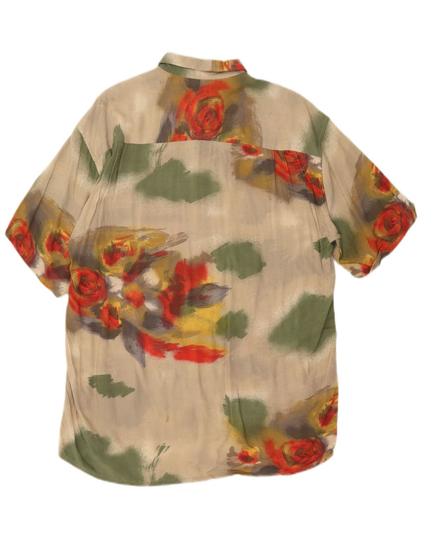 Hatico Mens Short Sleeve Shirt Large Beige Floral Viscose