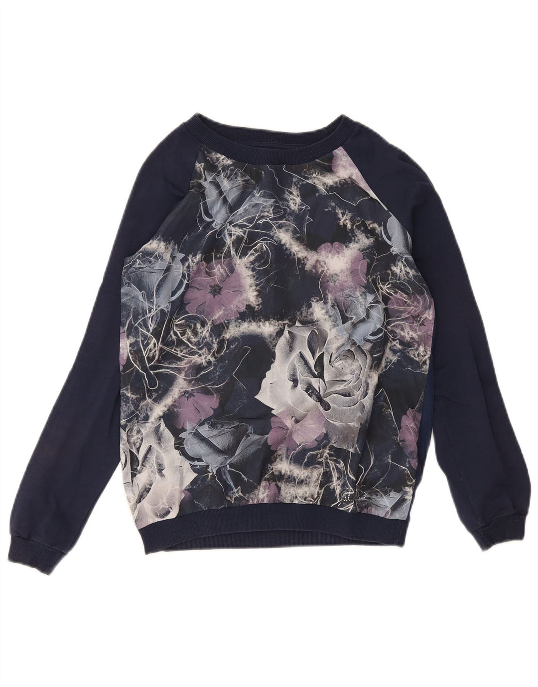 Guess Womens Oversized Sweatshirt Jumper UK 6 XS Navy Blue Floral Polyester