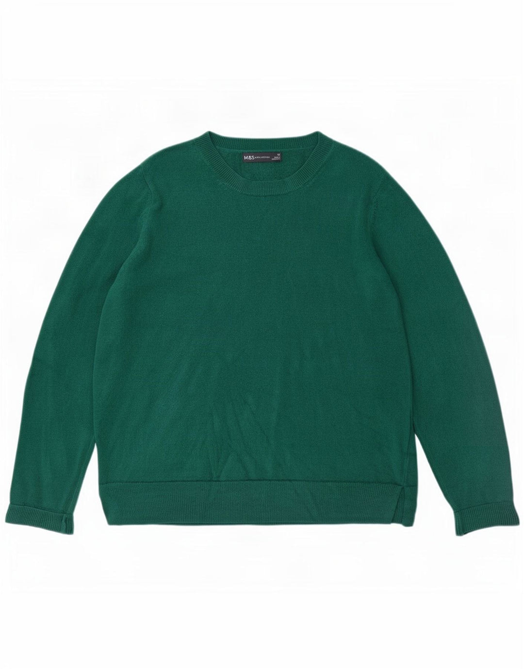 Marks & Spencer Womens Crew Neck Jumper Sweater UK 14 Medium Green Acrylic
