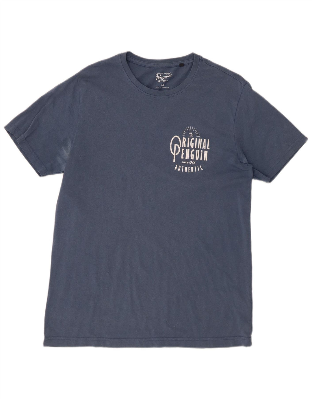 PENGUIN Mens Graphic T-Shirt Top Large Navy Blue Cotton