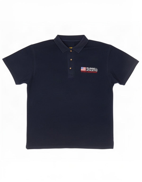 Russell Athletic Mens Graphic Polo Shirt Large Navy Blue Cotton