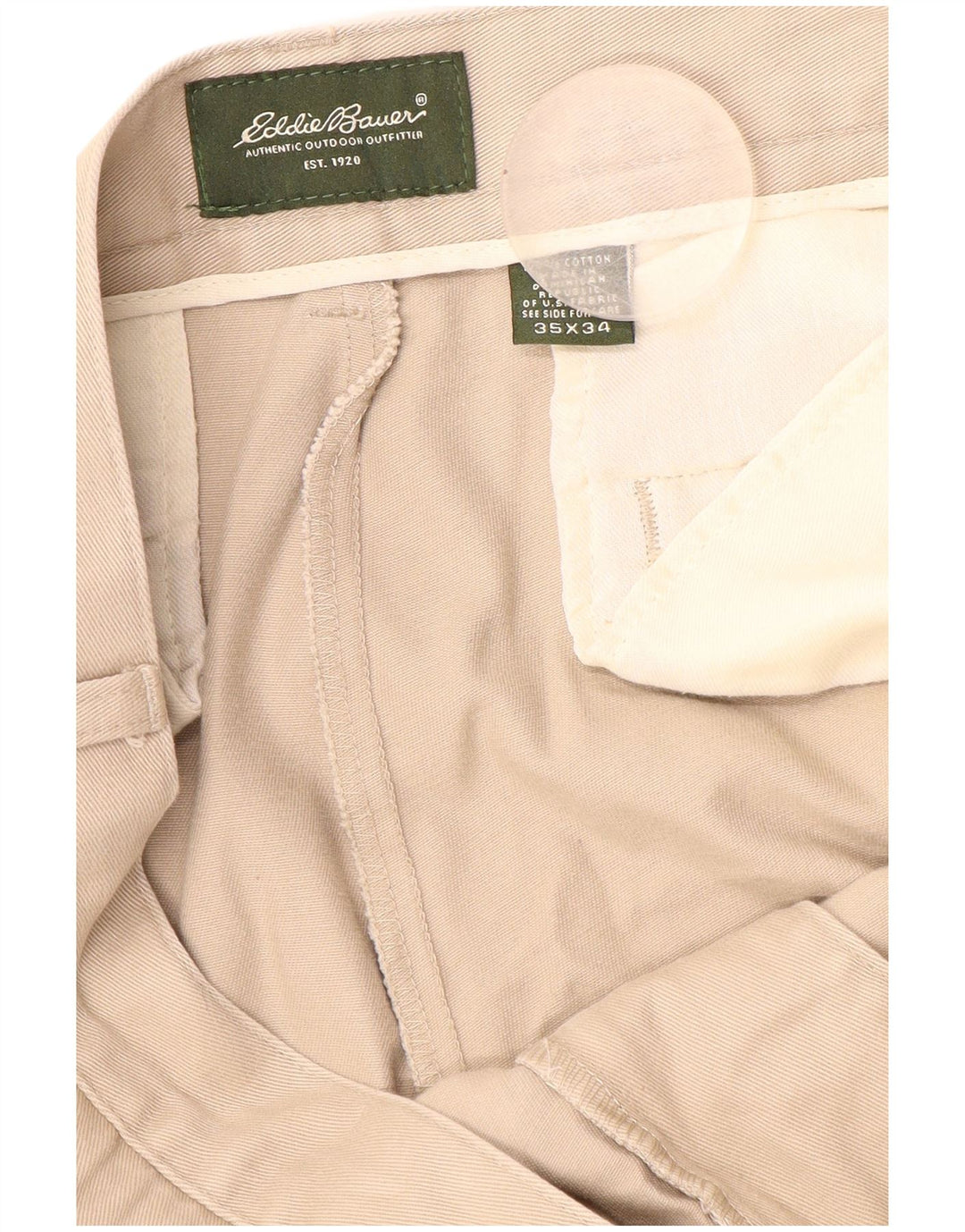 IZOD Mens Straight Chino Trousers W35 L34  Beige Cotton