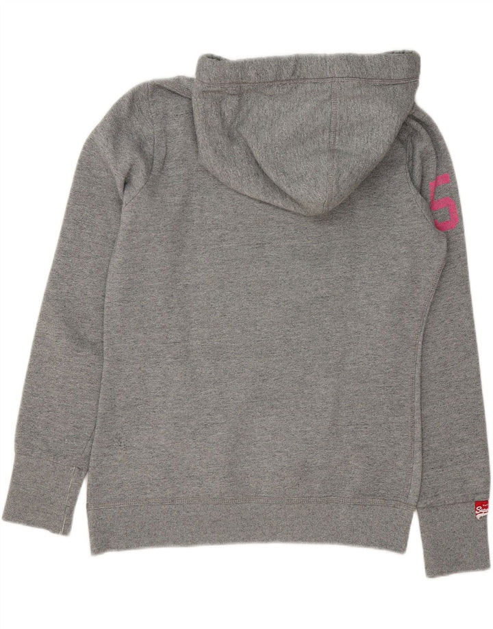 SUPERDRY Womens Graphic Hoodie Jumper UK 16 Large Grey Vintage Superdry and Second-Hand Superdry from Messina Hembry 