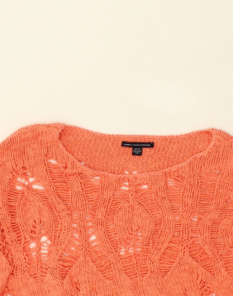 AMERICAN EAGLE Womens See Through Oversized Boat Neck Jumper Sweater UK 6 XS Orange | Vintage American Eagle | Thrift | Second-Hand American Eagle | Used Clothing | Messina Hembry 