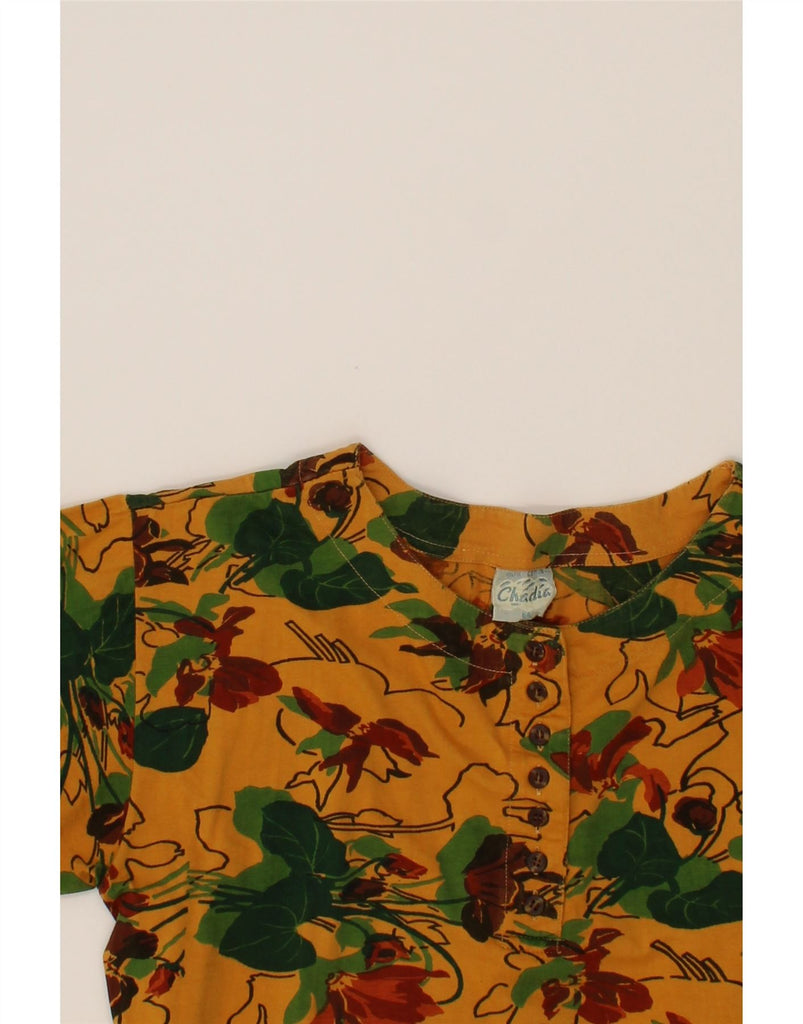 CHADIA Womens Crop T-Shirt Top UK 12 Medium Yellow Floral Cotton Vintage Chadia and Second-Hand Chadia from Messina Hembry 