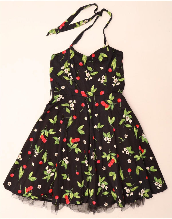 Vintage Womens Halter Tutu Dress UK 20 2XL Black Floral