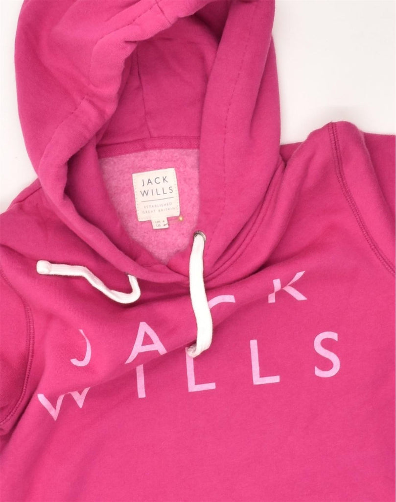 JACK WILLS Womens Graphic Hoodie Jumper UK 6 XS Pink Cotton | Vintage Jack Wills | Thrift | Second-Hand Jack Wills | Used Clothing | Messina Hembry 