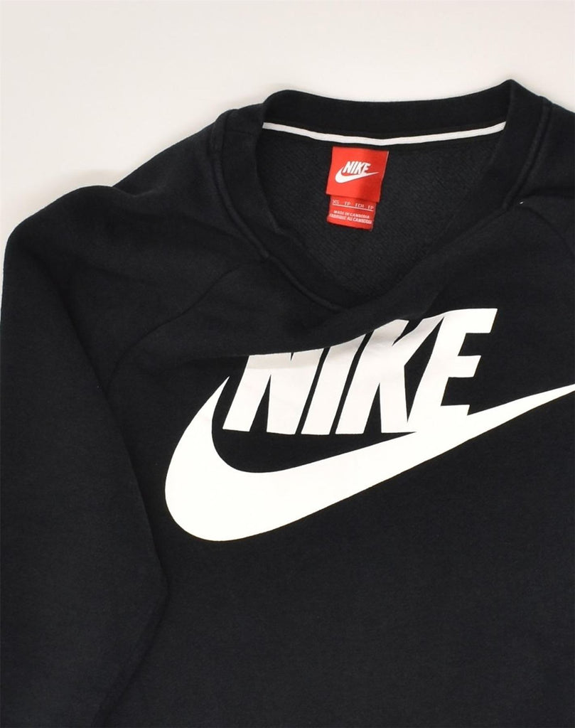 NIKE Womens Graphic Sweatshirt Jumper UK 6 XS Black Cotton | Vintage Nike | Thrift | Second-Hand Nike | Used Clothing | Messina Hembry 