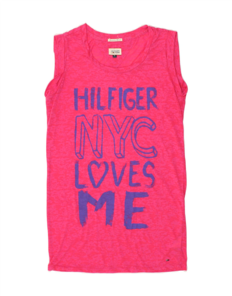 TOMMY HILFIGER Womens Graphic Vest Top UK 10 Small Pink Polyester | Vintage Tommy Hilfiger | Thrift | Second-Hand Tommy Hilfiger | Used Clothing | Messina Hembry 