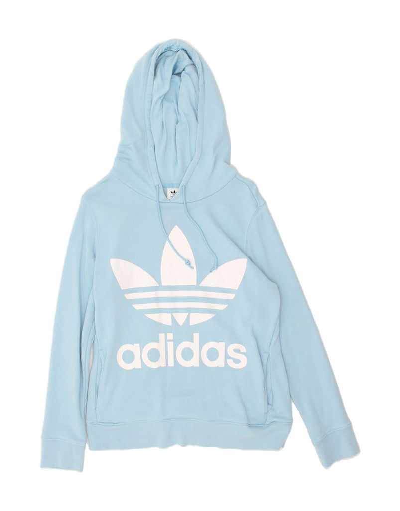 ADIDAS Womens Loose Fit Graphic Hoodie Jumper UK 10 Small Blue Cotton | Vintage Adidas | Thrift | Second-Hand Adidas | Used Clothing | Messina Hembry 