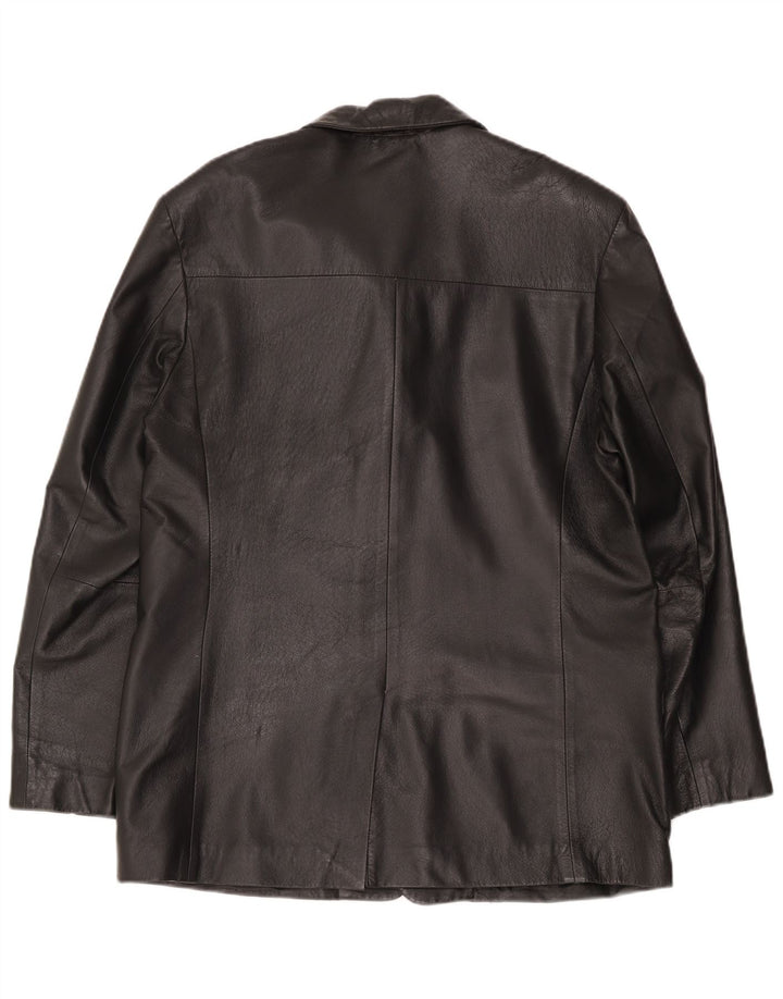 Vintage Mens Leather 2 Button Blazer Jacket UK 36 Small Black Classic