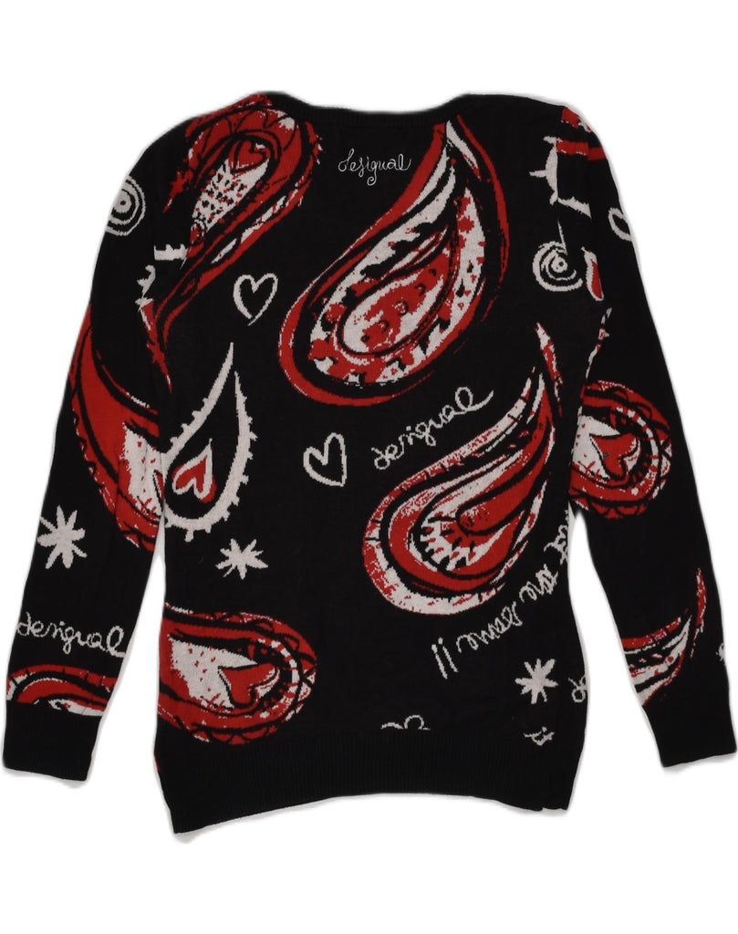 DESIGUAL Womens Boat Neck Jumper Sweater UK 12 Medium Black Paisley Cotton | Vintage Desigual | Thrift | Second-Hand Desigual | Used Clothing | Messina Hembry 