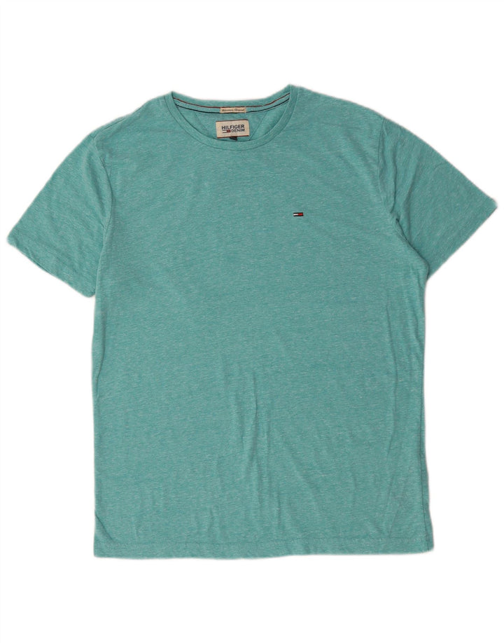Tommy Hilfiger Mens T-Shirt Top Medium Turquoise Flecked Cotton