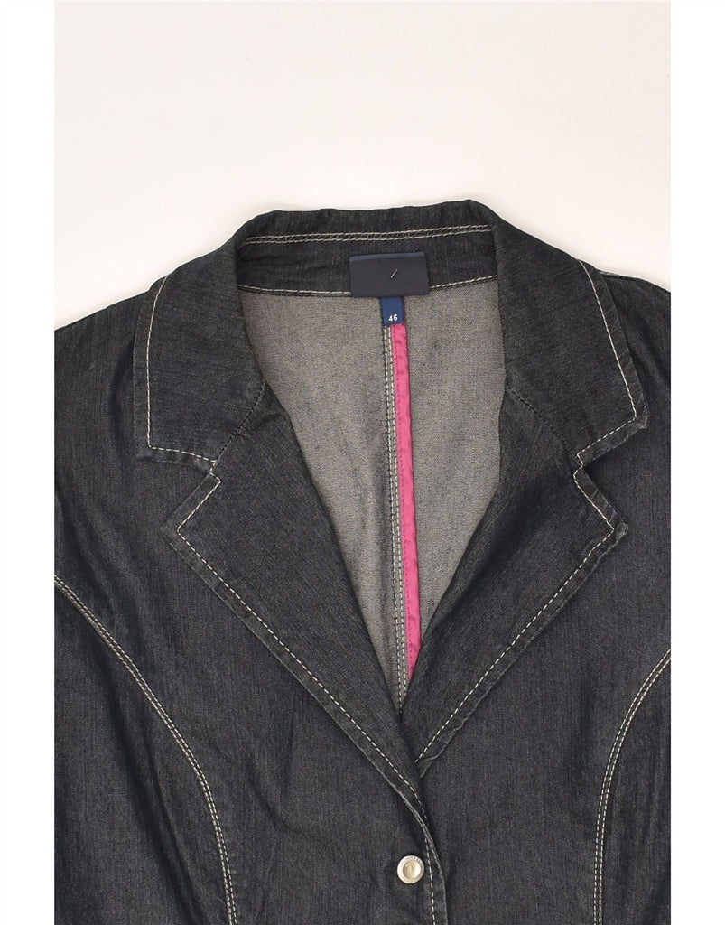 TRUSSARDI Womens 4 Button Denim Blazer Jacket IT 46 Large Navy Blue Cotton | Vintage Trussardi | Thrift | Second-Hand Trussardi | Used Clothing | Messina Hembry 