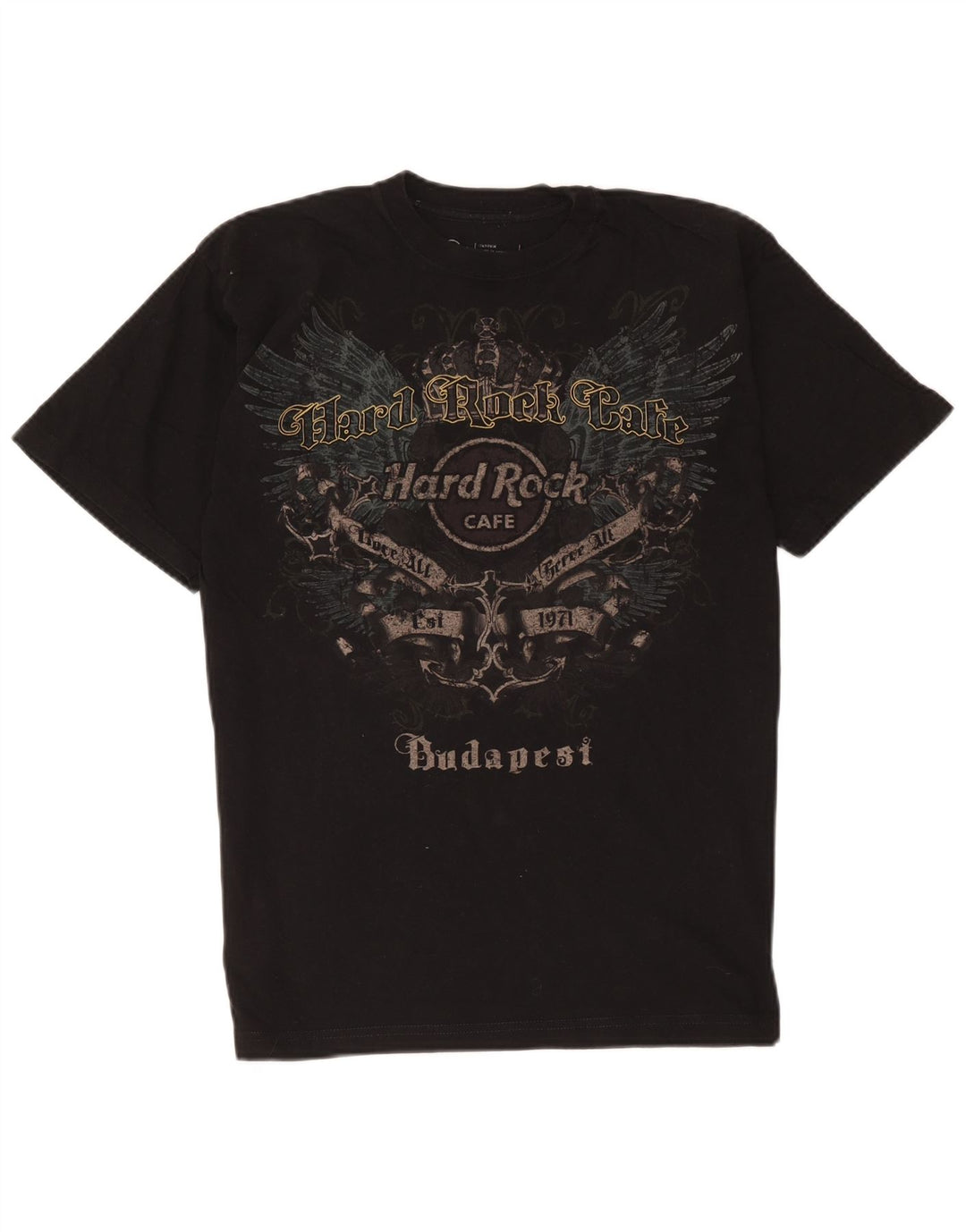 Hard Rock Cafe Mens Budapest Graphic T-Shirt Top Medium Black Cotton