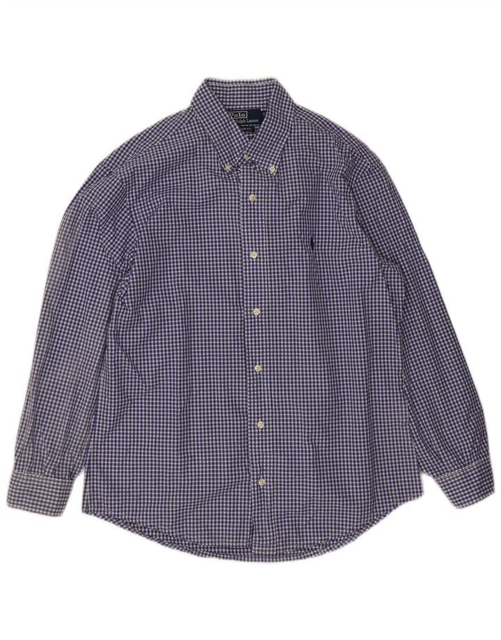 Polo Ralph Lauren Mens Shirt Size 39 15 1/2 Medium Navy Blue Gingham