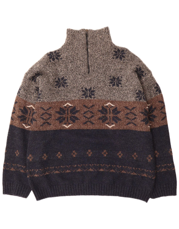 Angelo Litrico Mens Zip Neck Jumper Sweater XL Navy Blue Fair Isle Acrylic