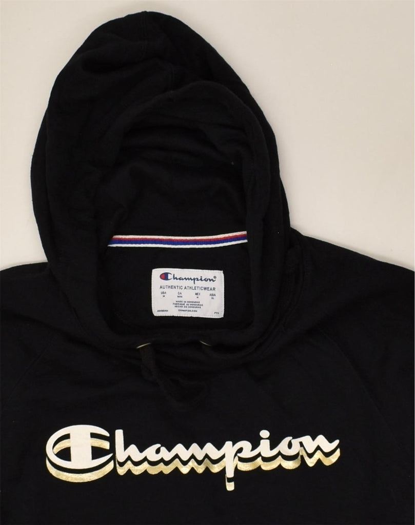 CHAMPION Womens Graphic Hoodie Jumper UK 12 Medium Black Cotton | Vintage Champion | Thrift | Second-Hand Champion | Used Clothing | Messina Hembry 