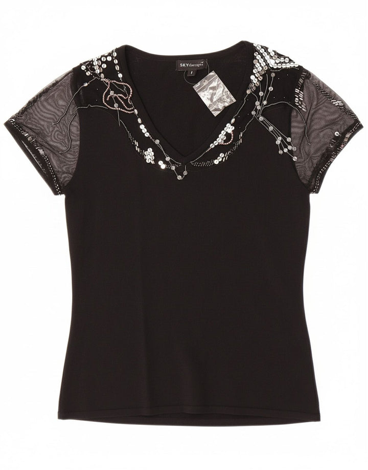 SKY DESIGN Womens Blouse Top UK 8 Small Black Viscose