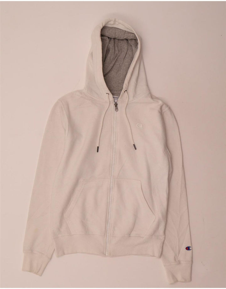 Champion Mens Zip Hoodie Sweater Small White Cotton