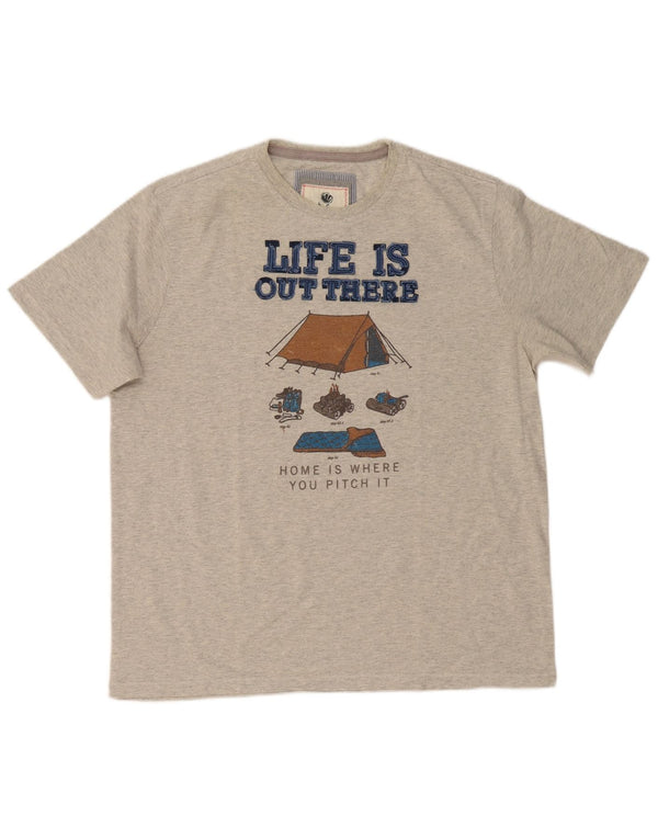 FAT FACE Mens Graphic T-Shirt Top Large Grey Flecked Cotton