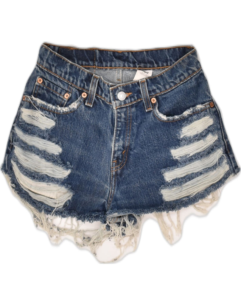 LEVI'S Womens Distressed Denim Shorts US 3 Small W27 Blue Cotton | Vintage Levi's | Thrift | Second-Hand Levi's | Used Clothing | Messina Hembry 