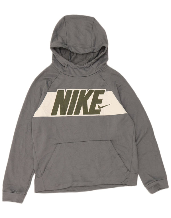 Nike Boys Dri Fit Graphic Hoodie Jumper 12-13 Years Large Grey Colourblock