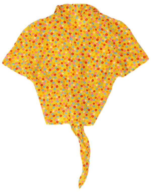Vintage Womens Crop Short Sleeve Shirt Blouse UK 10 Small Yellow Spotted